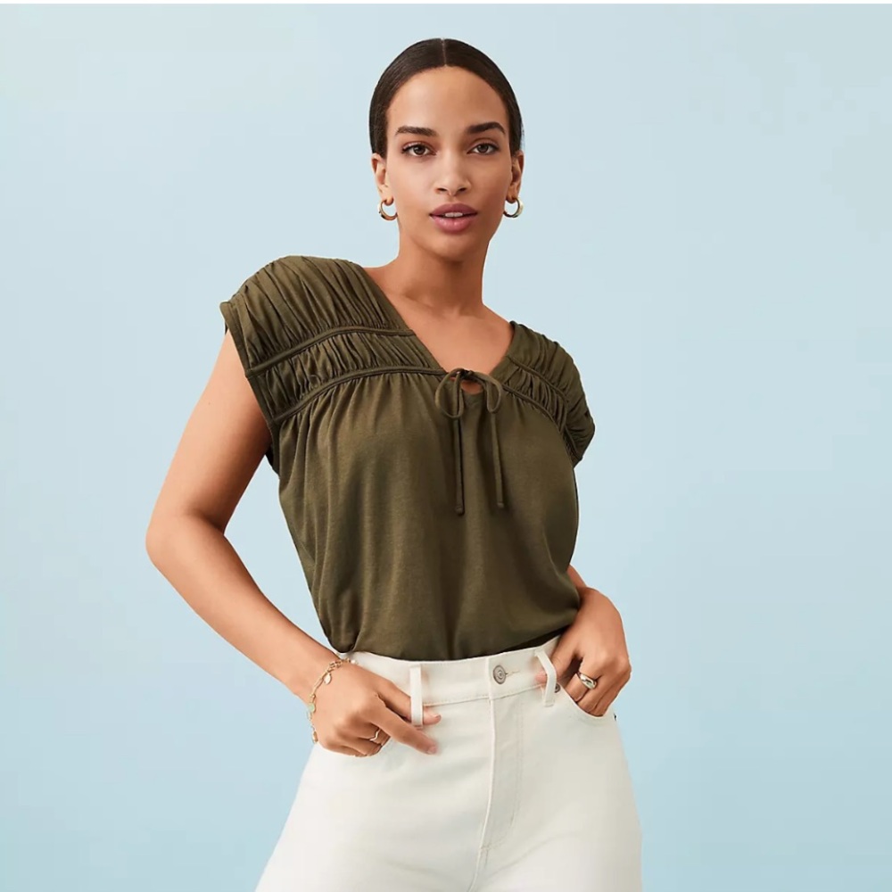 LOFT Olive Green Tie-Front Tank